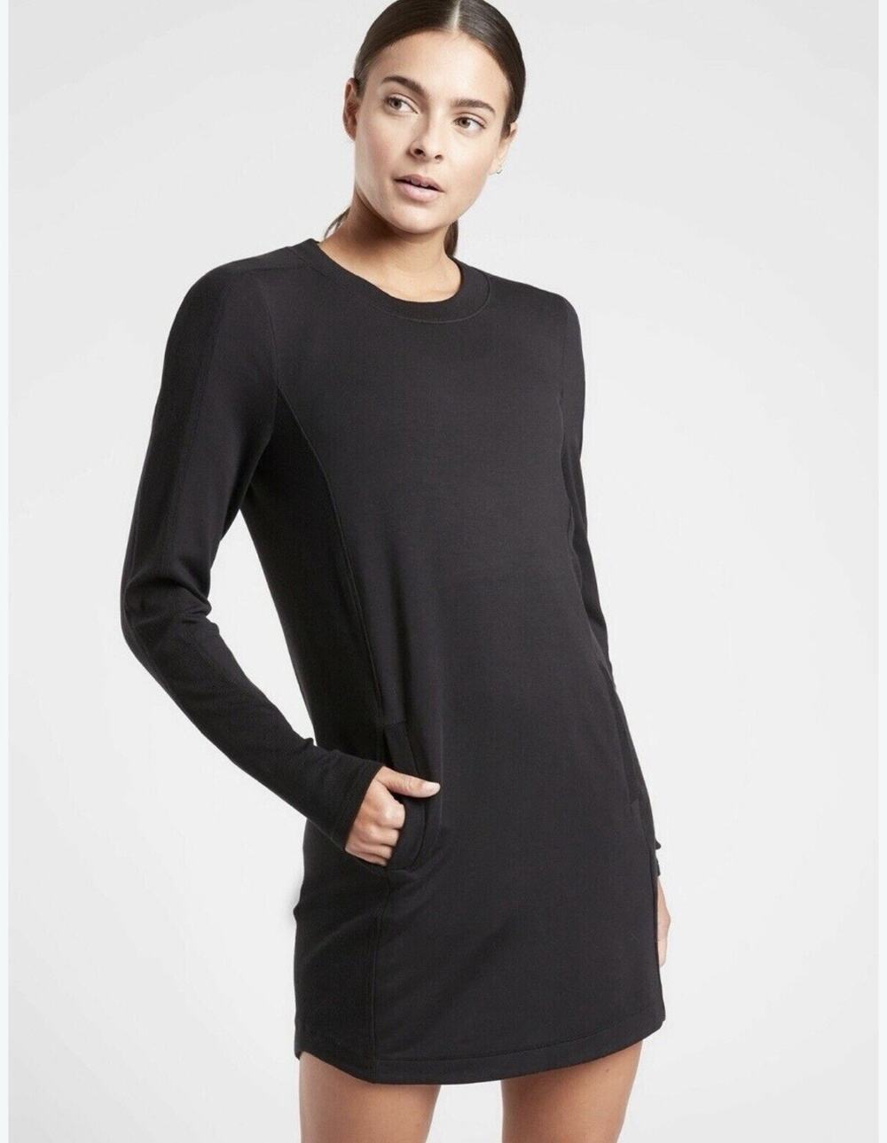 Athleta Balance Dress Long Sleeve Pockets Black Small Soft